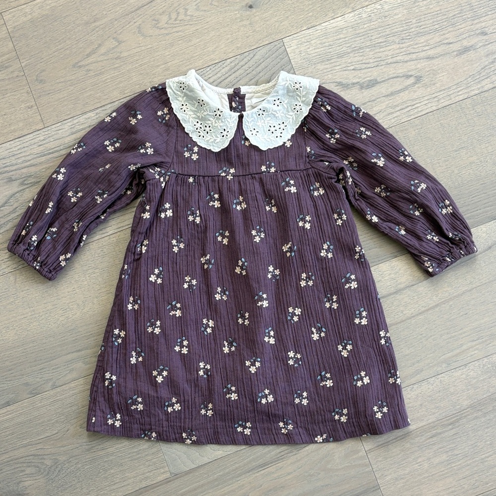 Zara Cream and Purple Embroidered Dress